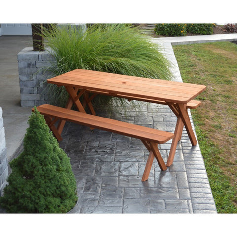 Cross-leg Table & 2 Benches in Cedar - Buy Online at YardEpic.com