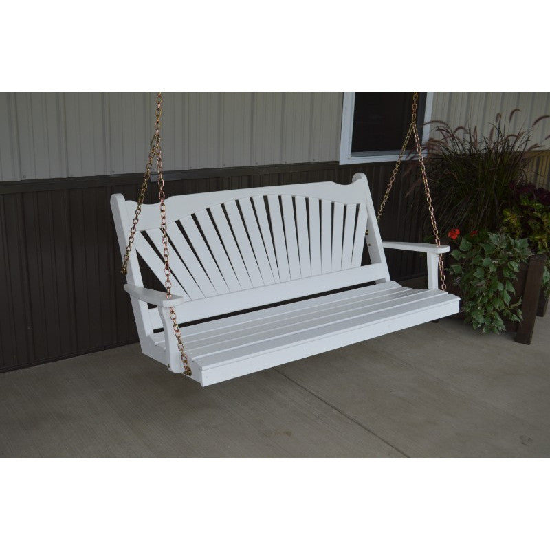 Wood Fanback Hanging Swing Bench in Pine