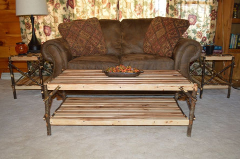 Hickory Wood Coffee Table with Shelf