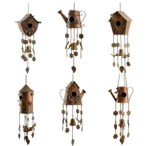 Set of 6 Assorted Style Hanging Birdhouse Wind Chimes