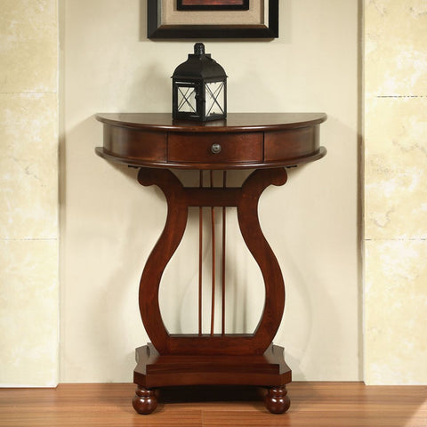 Harp Table Half Moon Accent Stand with Small Drawer
