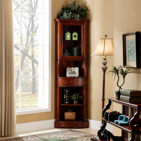 Corner Dining Cabinet Living Room Curio China Display Cherry Color