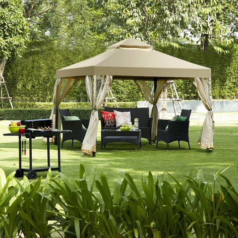 10 x 10 Ft Outdoor Gazebo with Canopy and Mesh Side Walls