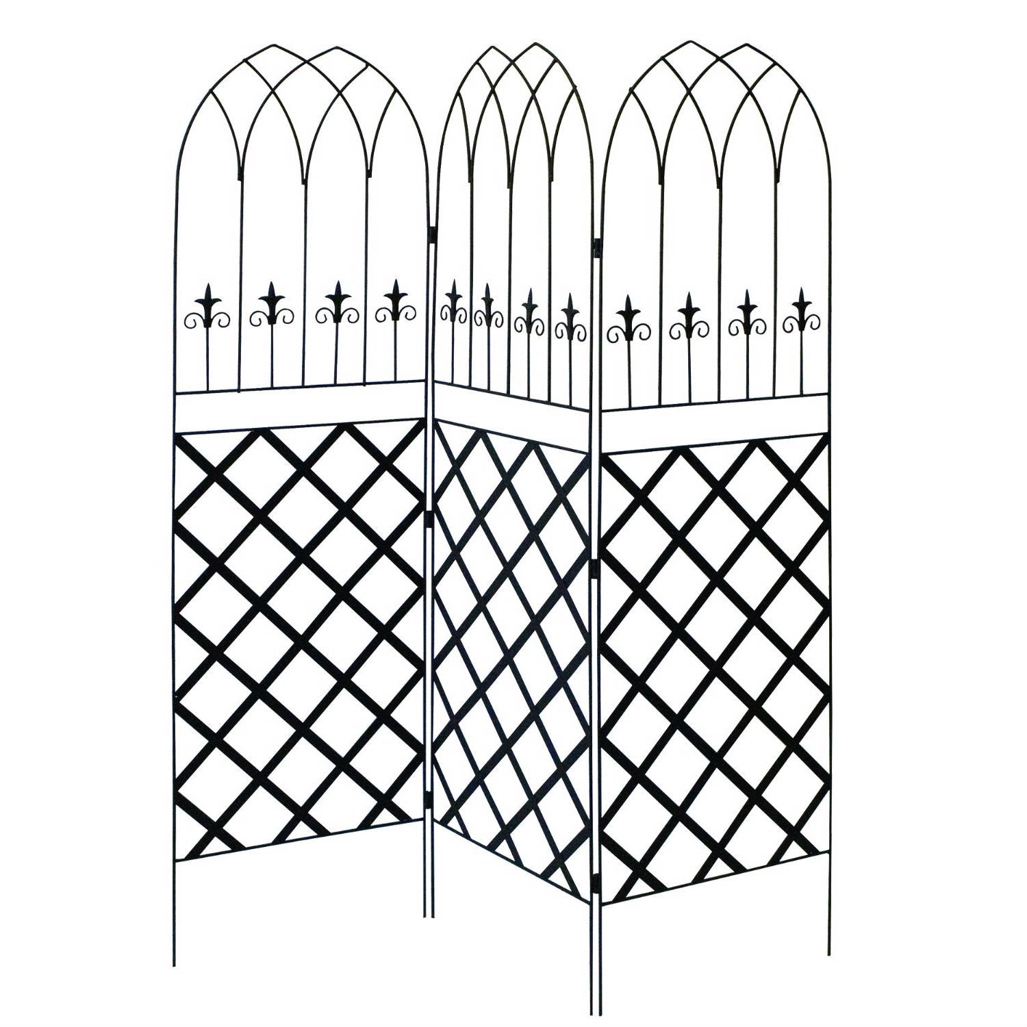 6-Ft High 3-Panel Black Metal Lattice Screen Garden Trellis – YardEpic