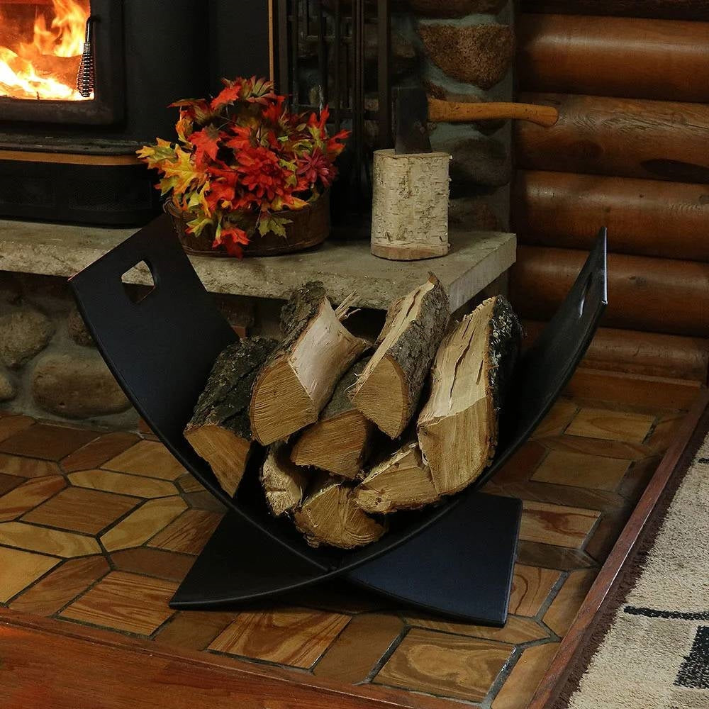 Modern Log Rack Modern Outdoor Indoor Heavy Duty Black Steel Firewood Log Holder Rack ...