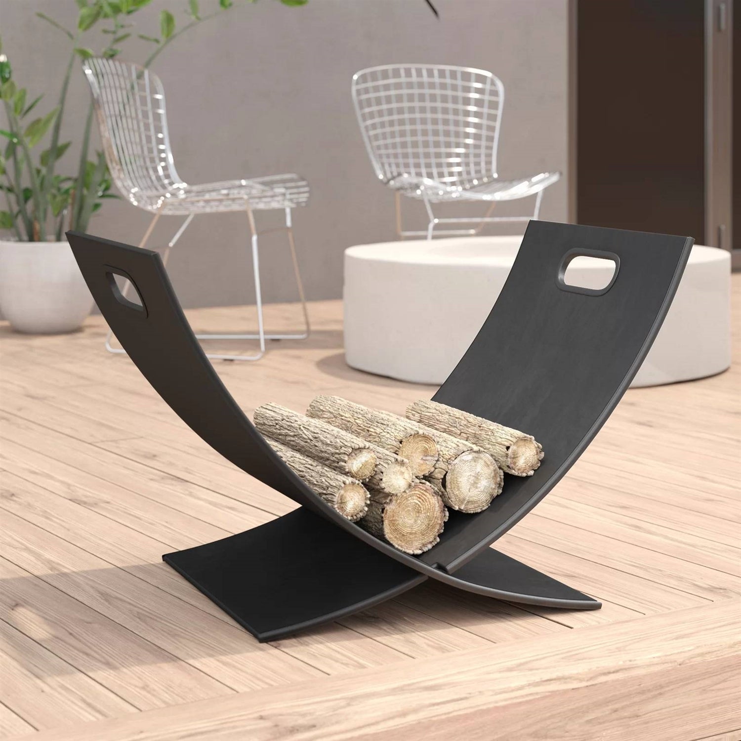 Modern Log Rack Modern Outdoor Indoor Heavy Duty Black Steel Firewood Log Holder Rack ...