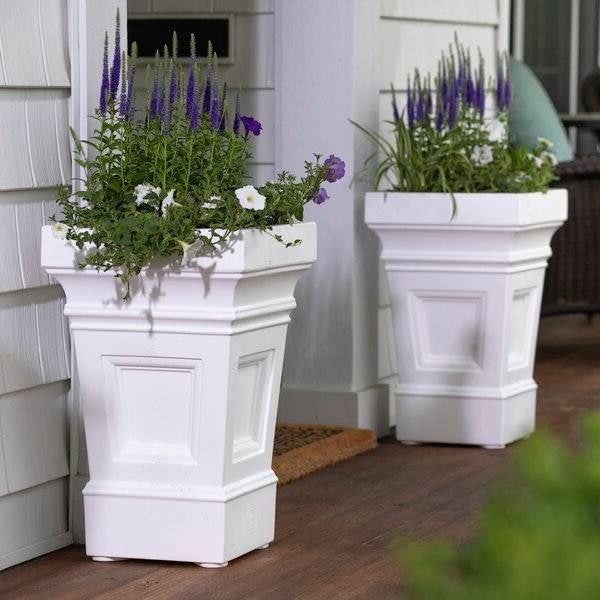 self watering plastic planter box 24 inch High Self Watering Planter Box in White Plastic Resin - Set of 2