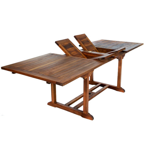 6ft Rectangle Extendable Teak Table w/ Umbrella Slot