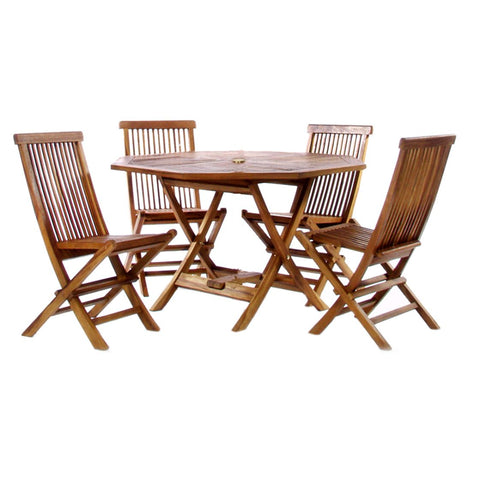 5-Piece Octagon Folding Table and Folding Chair Teak Set