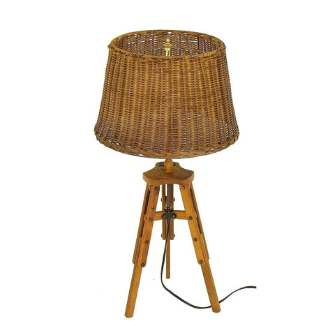 Rattan Style Table or Floor Lamp with Wooden Tripod and Bamboo Shade