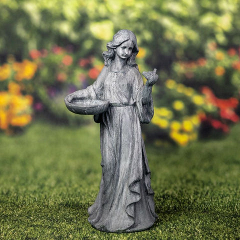 Standing Girl with Birdbath Birdfeeder Figurine "Holly" Magnesium Statue