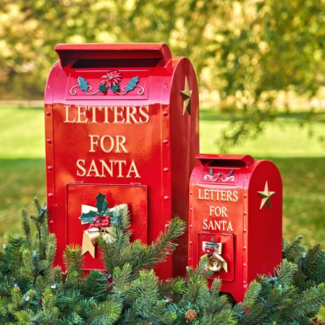 WOODEN LETTER BOX - WHITE with GOLD - Santa Mailbox Letters for