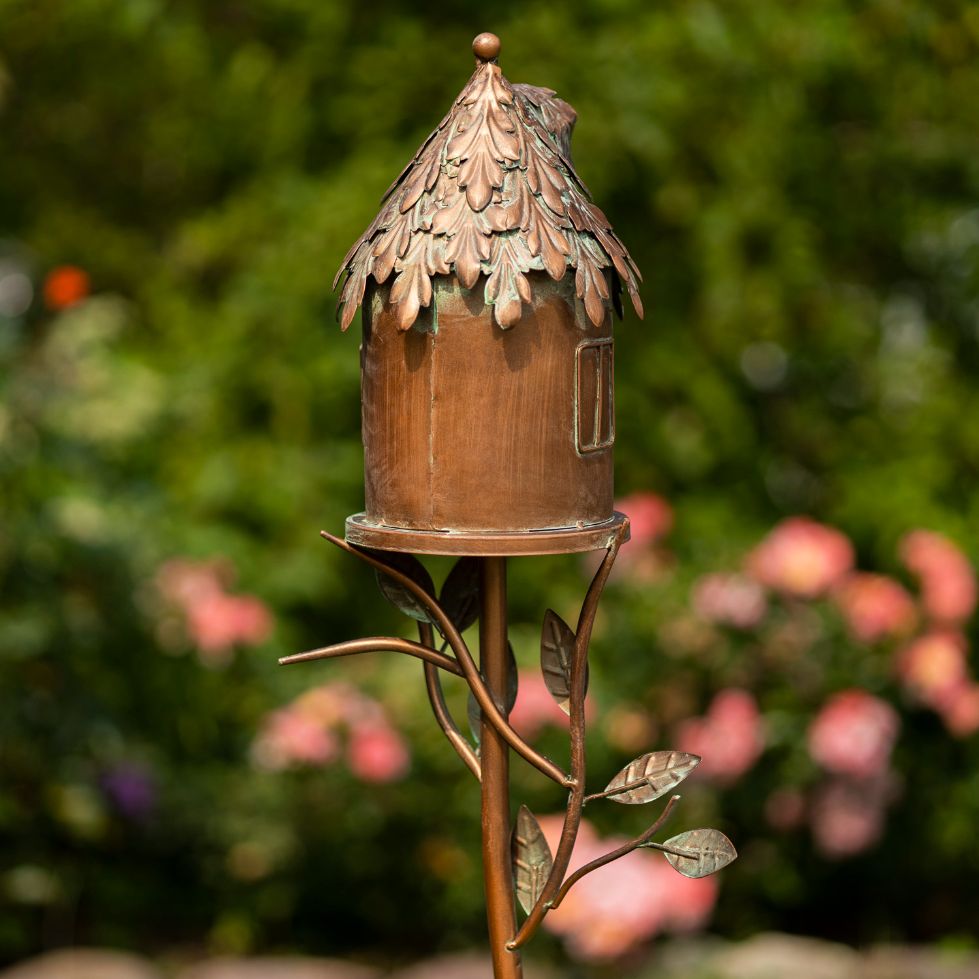 bird house plant stand Country Style Metal Birdhouse Stakes Stands Cottage Houses – YardEpic