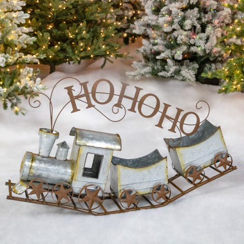 Galvanized Metal Christmas Train "HO HO HO" Outdoor Decoration