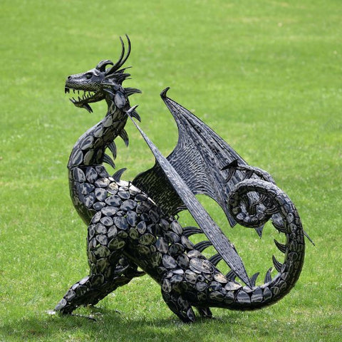 Large Metal Medieval Dragon Sentry Statues | 4.5 ft. Tall