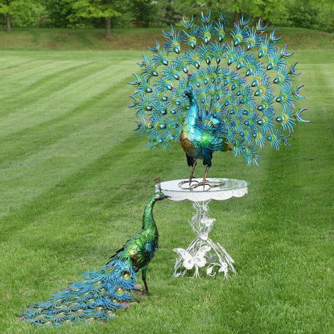 Set of 2 Large Peacock Bird Statues Crystal Detail "Gem and Jewel"
