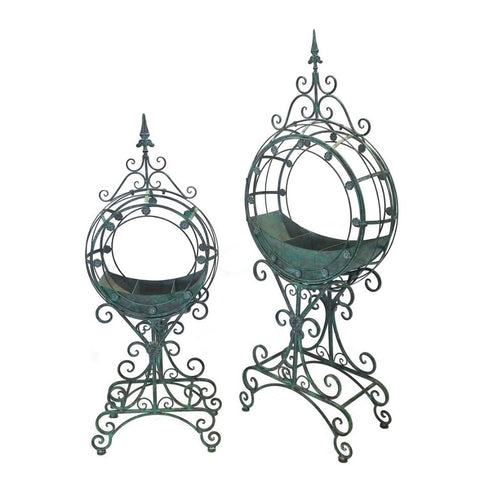 Iron Planters Tall Round Ornate Elegant Antique Style Set of 2