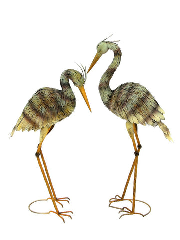 Set of 2 Large Iron Garden Blue Herons Statue Figurines with Stakes