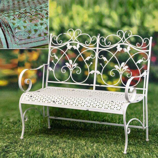 Green metal sales outdoor bench
