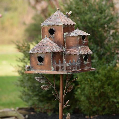 Tall Country Style Multi-Home Iron Birdhouse Stakes