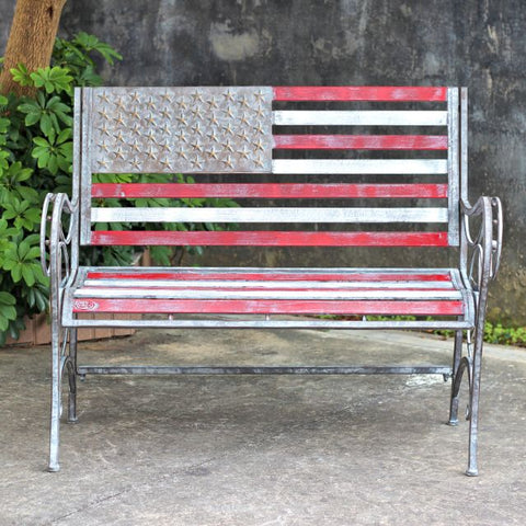 Patriotic American USA Flag Iron Metal Garden Bench Country Style