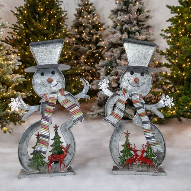 Metal Snowman Stackable Metal Snowmen Decorations Red Green Christmas Trees & Reindeer | Set o ...