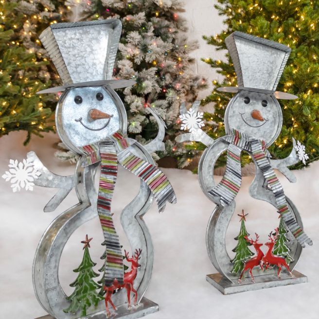 Metal Snowman Stackable Metal Snowmen Decorations Red Green Christmas Trees & Reindeer | Set o ...