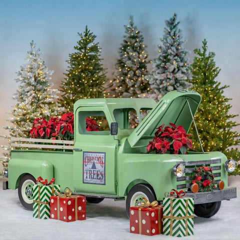 Large Christmas Tree Old Style Truck | Retro Green Red