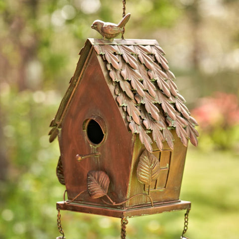 Antique Copper Hanging Birdhouses with Wind Chimes