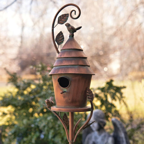 Saran Birdhouse Perch Stake Stands | 4 Styles Antique Copper Metal