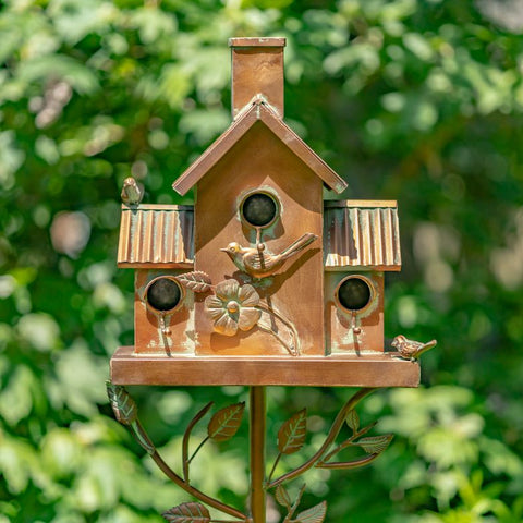 Tall Birdhouse Stakes Chapel Condo | Copper Galvanized