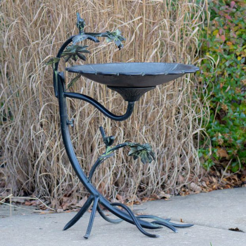 Shallow Basin Birdbath with Branch Stand Tray Stand Detailed Galvanized Metal