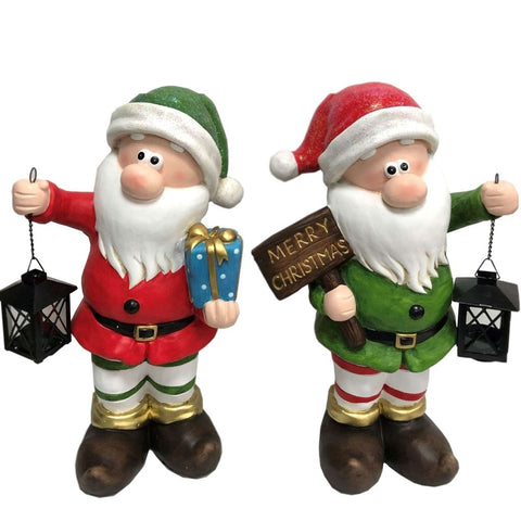 Christmas Gnomes Holding Iron Lanterns Figurines | Set of 2