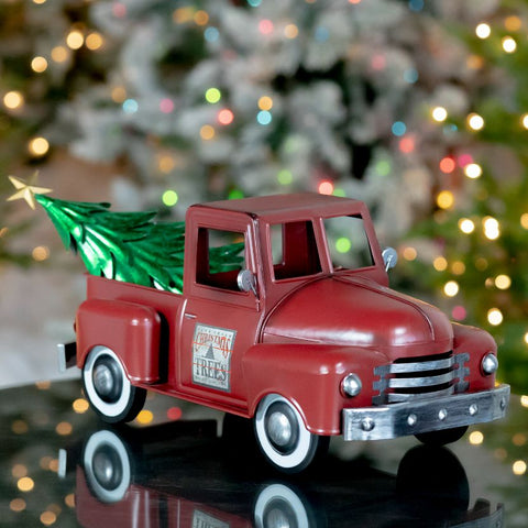 Retro Iron Christmas Old Style Truck with Tree | 6 Color Choices