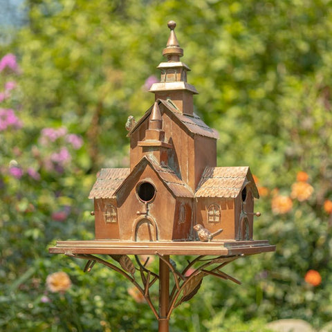 Large Copper-Colored Multi-Home Birdhouses on Stand
