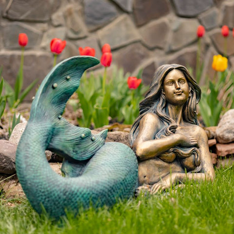 Metal Mermaid Garden Statue Figurines | Ocean Beach Theme Decor