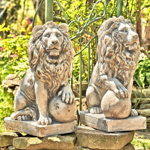 Set of 2 Lion Sentry Door Guard Statues