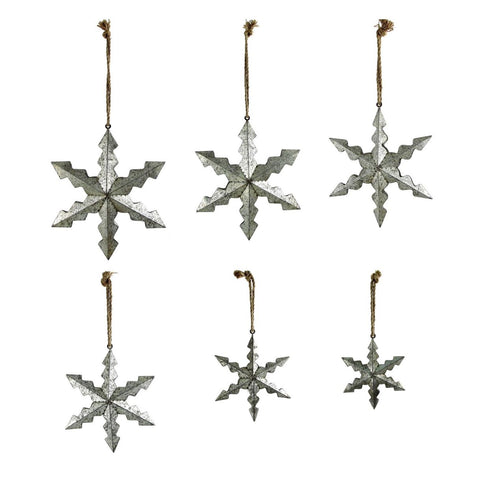 Set of 6 Hanging Galvanized Stars, Snowflakes, Christmas Bells