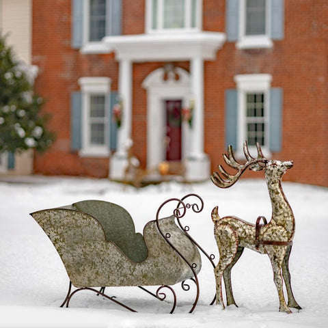 Reindeer and Sleigh Large Metal Christmas Decoration