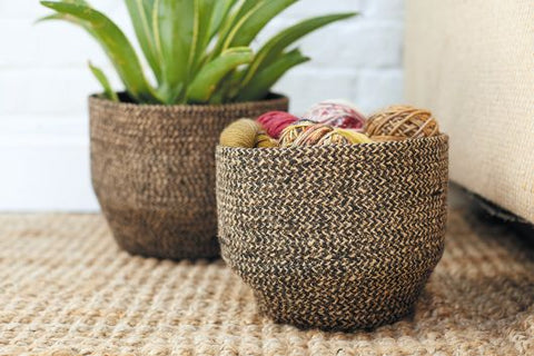 Weber Baskets Set of 2 Small Woven Fiber Plant Holder Pots
