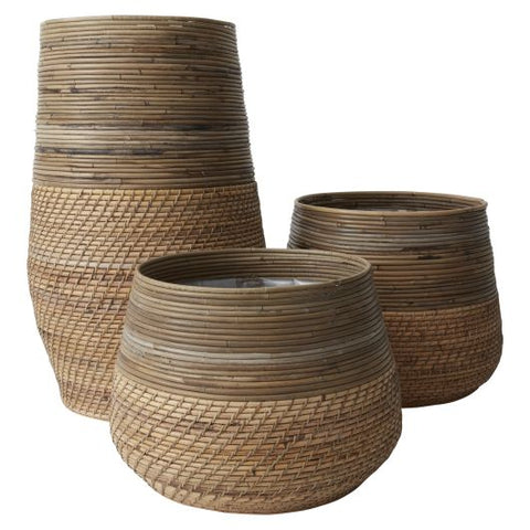 McCoy Pot Collection Curved Wood Natural Tall Planter Baskets Small Tree