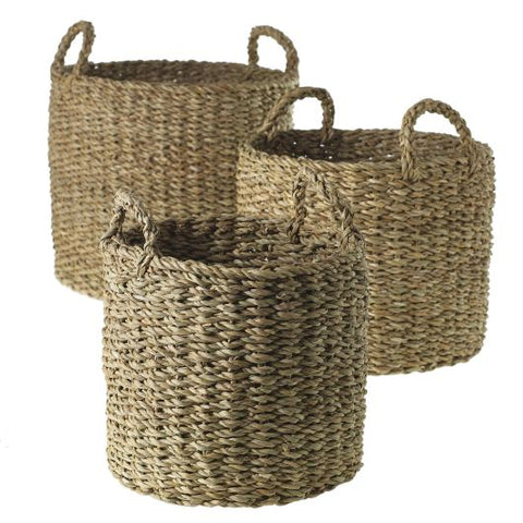 Marquez Weave Baskets Set of 3 Planters with Handles Woven Pots