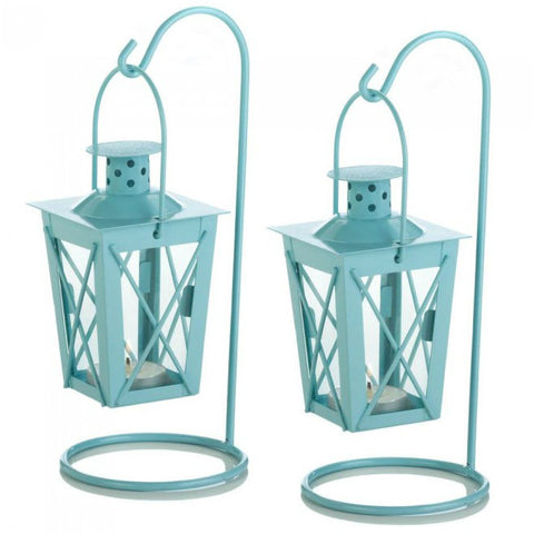 Hanging Railroad Lanterns Pair on Stands | Baby Shower | Baby Blue & Pink