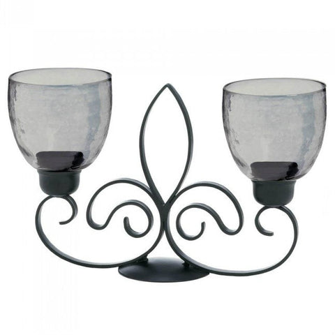 Fleur de Lis Metal Double Candle Stand Cylinder Sconce