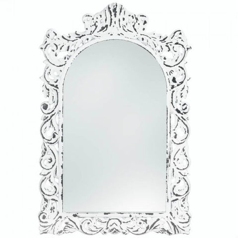 Distressed White Wood Wall Mirror Royal Ornate