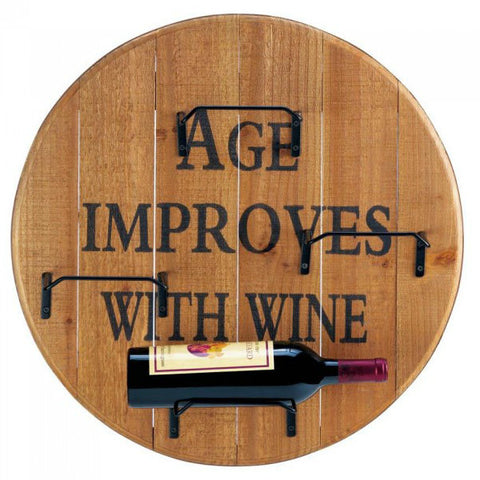 Wine Wall Rack Round Wood "Age Improves With Wine"