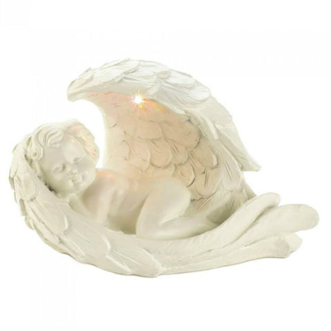 Resting Cherub Angel in Wing Solar Garden Light