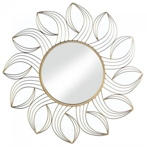 Metal Petals Golden Wall Mirror | Round Sun Flower Shape Mirror