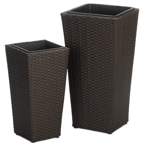 Tall Planter Baskets Set of 2 | Dark Brown Rattan Wicker Look | Polyrattan
