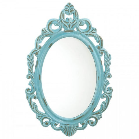 Royal Crown Wall Mirror Ornate Carved Wood Distressed Baby Blue